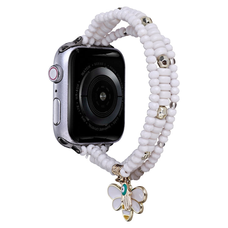 3-row Beads Watch Band For Apple Watch Series 9&8&7 41mm / SE 3&SE 2&6&SE&5&4 40mm / 3&2&1 38mm(White)