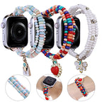 3-row Beads Watch Band For Apple Watch Series 9&8&7 41mm / SE 3&SE 2&6&SE&5&4 40mm / 3&2&1 38mm(White)
