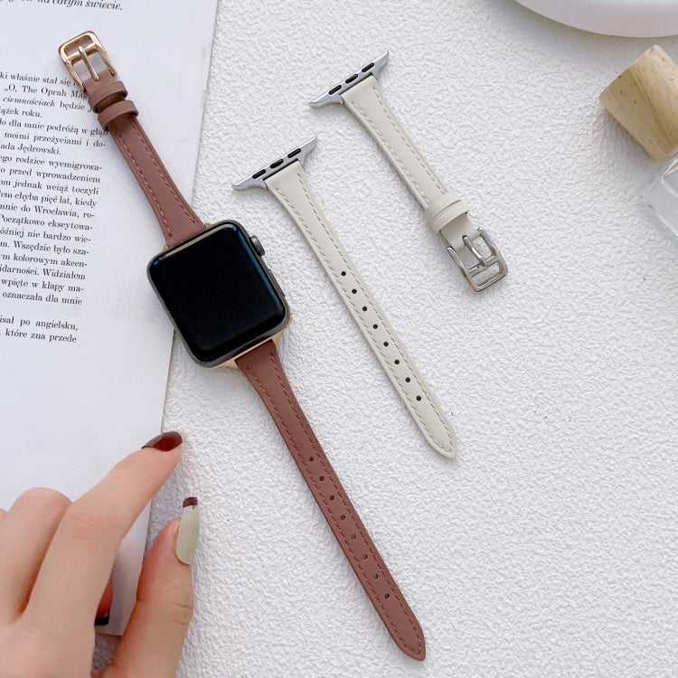 For Apple Watch Series 10 42mm T-shaped Slim Genuine Leather Watch Band(Light Green)